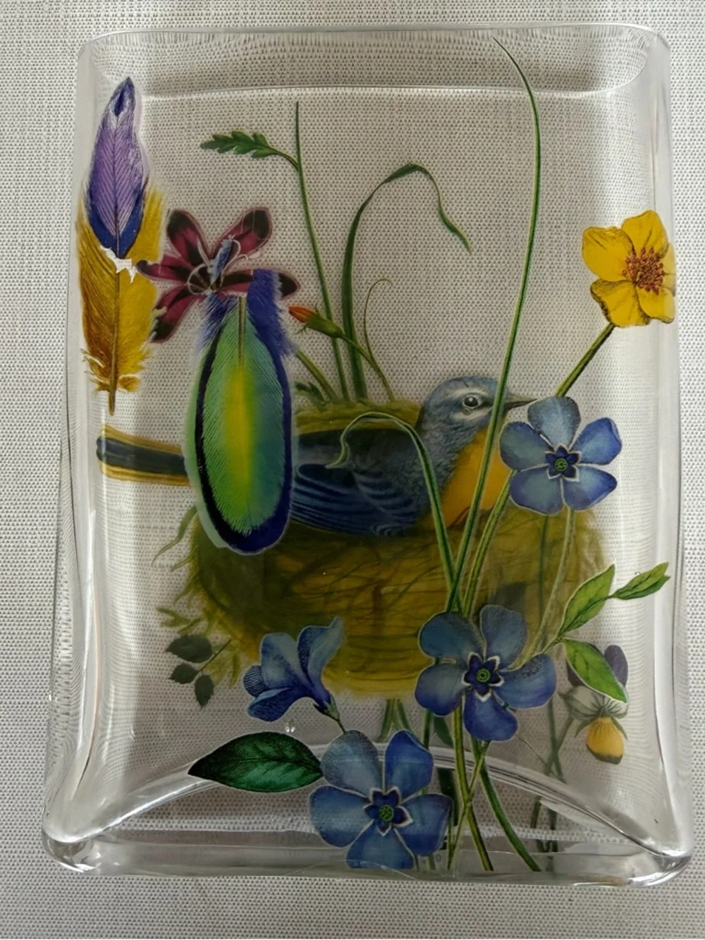 Fringe Studio Handpainted Glass Bird & Floral Nest Oval Decorative Vase